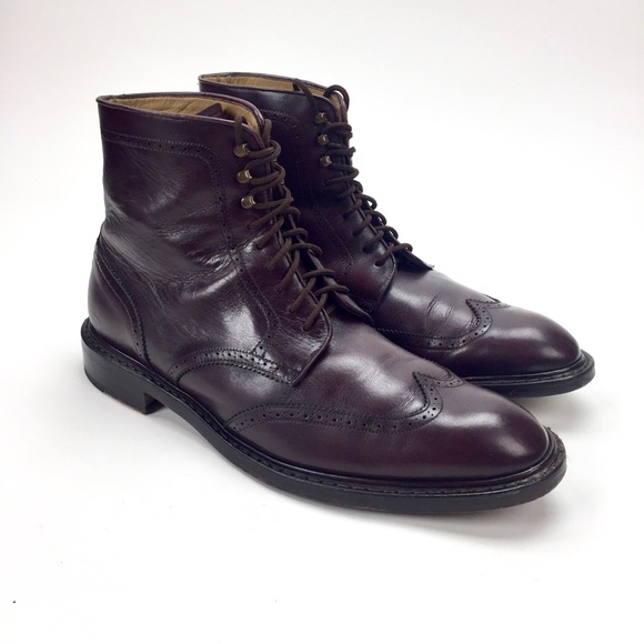 Jack Erwin Wingtip Boots, Burgundy Brown Leather - Picture 1 of 8